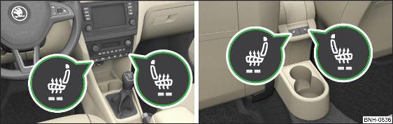 Fig. 74 Tasti per il riscaldamento dei sedili anteriori / posteriori