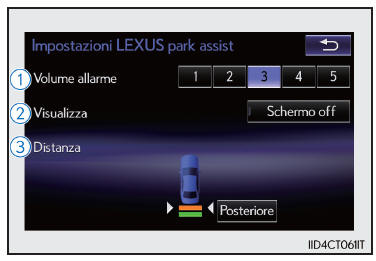 Impostazione del sensore di assistenza al parcheggio Lexus (veicoli con impianto display audio Lexus o sistema di navigazione)