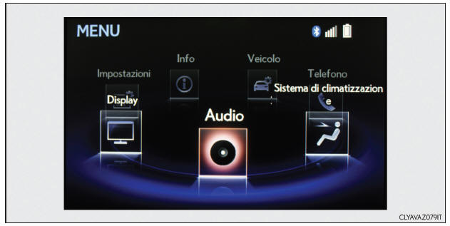 Pulsanti per l'utilizzo dell'impianto audio con display Lexus