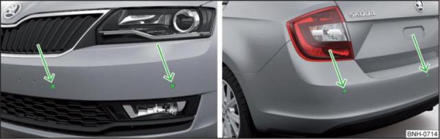 Posizione di montaggio dei sensori sul lato sinistro del veicolo: anteriore/posteriore