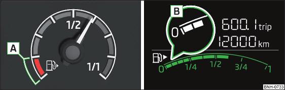 Indicatore riserva carburante: nella strumentazione combinata / sul display della strumentazione combinata