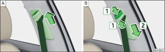 Fig. 17 Regolazione dell'altezza delle cinture per i sedili anteriori